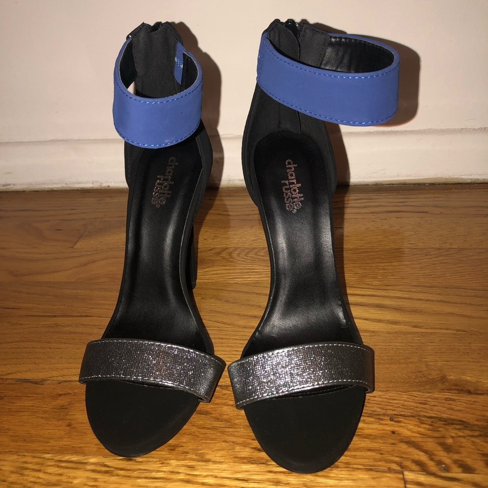 Black suede heeled sandals sz 7